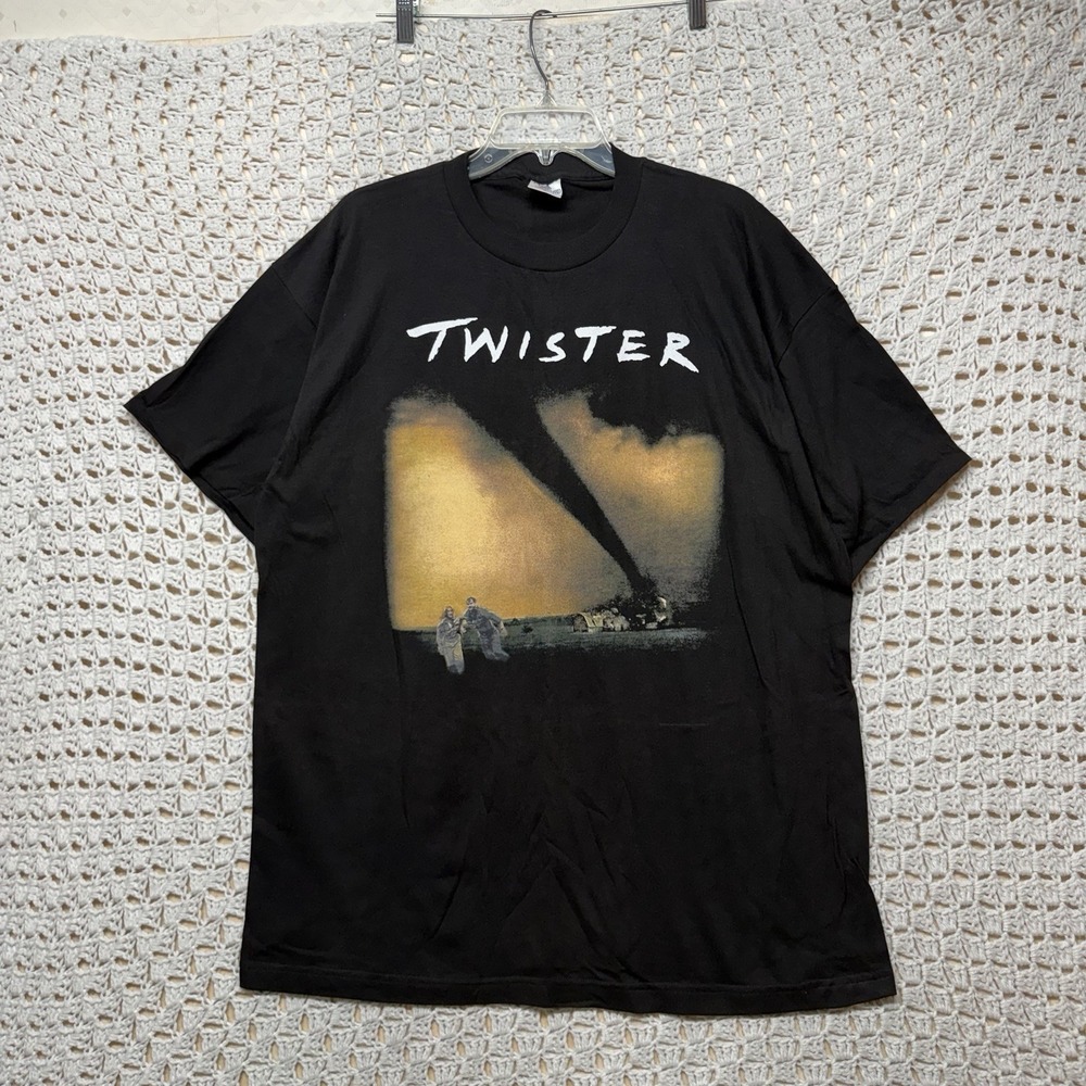 Vintage 90s Twister Movie Promo‎ T-Shirt XL Black USA Made Sigle Stitch Pyramid
